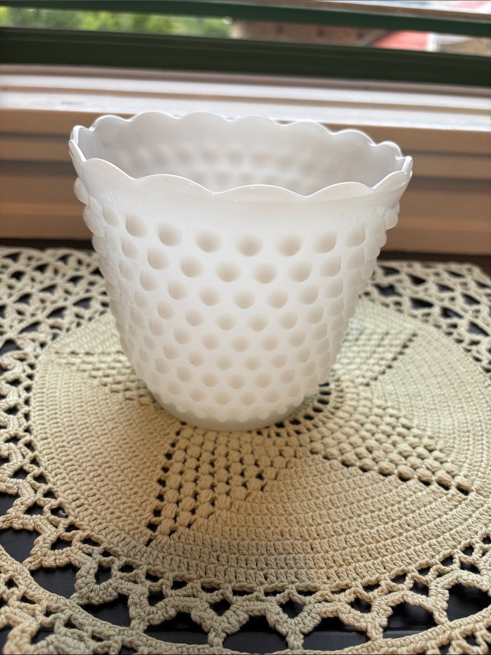 Milk Glass 5 inch Scalloped Hobnail Vintage Planter